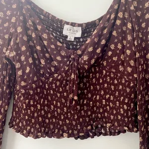 LE LIS Peasant Top Blouse Size L Brown Dark Floral Crop Boho Cottage Milkmaid thumbnail 3