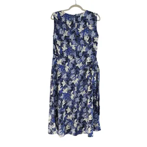 Lauren Ralph Lauren Size 8 Blue Floral Midi Dress Waist Tie Sleeveless Wedding thumbnail 10