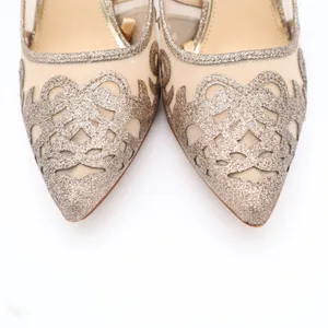 Jessica Simpson Liereena2 Champagne Glitter Mesh Pointed Toe Pumps Gold 8M thumbnail 7