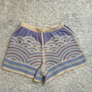 Unbranded Crochet Knit Shorts Purple Blue Scalloped Wave Boho Festival Small thumbnail 3