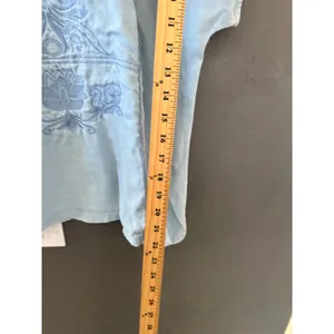 Verge Girl Whitman Top Light Blue Embroidered Striped Mixed‎ Media Tencel Size M thumbnail 4