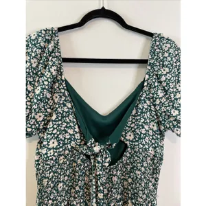 As You Wish XL Teal Floral Wide Leg Jumpsuit Puff Sleeve Boho Romper‎ thumbnail 11