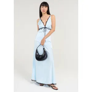 FOR LOVE & LEMONS Mariella Lace Trim Satin Maxi Dress in Blue Size XL thumbnail 10
