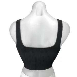 Aritzia Babaton Black Rib Knit Sculpt Sleeveless Square Neck Crop Tank Top M thumbnail 2