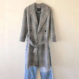 All Saints Tyla Check Plaid Wool Blend Belted Long Trench Coat thumbnail 17