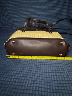 Etienne Aigner Woven Classic Cream and Brown Tote Bag thumbnail 3