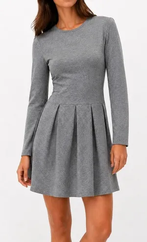 Wilfred Aritzia Womens Gray Knit Mini Dress Size 8 Pleated Long Sleeve Fit Flare thumbnail 1