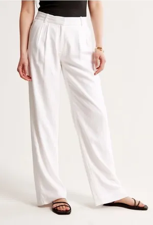 NEW Abercrombie & Fitch White Wide-Leg LINEN pants XLARGE thumbnail 1