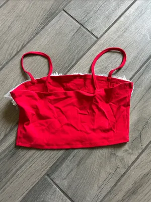 Red Floral-Trim Crop Tank with Spaghetti Straps thumbnail 4