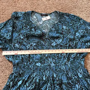 Lane Bryant Dress Womens 24‎ Blue Green Smocked shoulder Long Sleeve Midi dress thumbnail 9