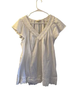 Lucky Brand Women’s Large White Boho Peasant Tunic Top Crochet Lace Hem thumbnail 1