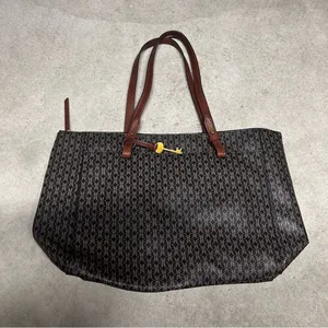 Fossil Women's Rachel Large Tote Bag In Black & Brown Monogram Zipper Top thumbnail 7