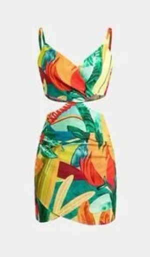 Tropical Leaf Print Cutout Dress thumbnail 1