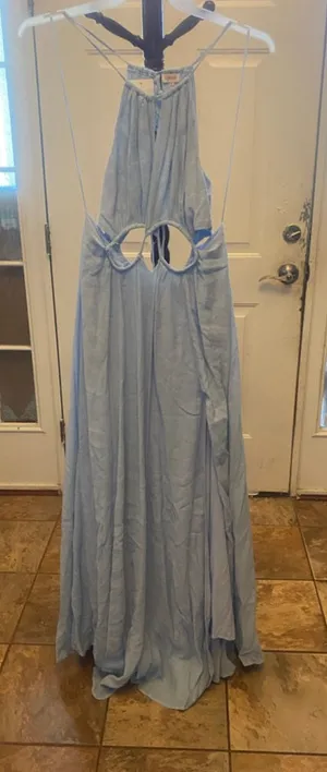 Women A Peach Light Blue Cutout Halter Maxi DressL thumbnail 1