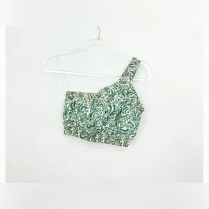 Hyacinth House Gina One Shoulder Crop Top Green Floral Cotton NWT Size S thumbnail 5