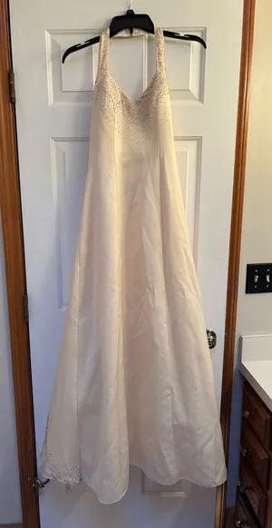 Morgan & Co Butter Yellow Beaded Halter Dress thumbnail 1