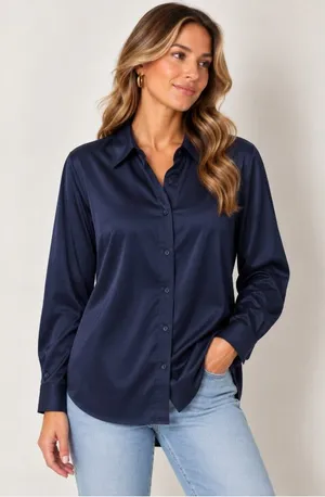 Banana Republic Shirt Womens XL Blue Solid Classic Fit Long Sleeve Dress Shirt thumbnail 1