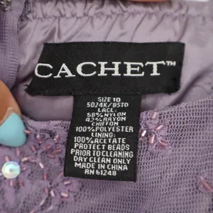 Cachet Dress Women's 10 Purple Beaded Lace Chiffon Maxi Gown Excellent thumbnail 2
