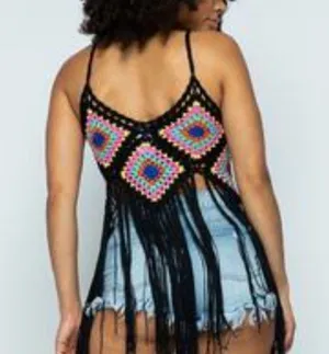 Crochet Granny Square Fringe Top NWT! thumbnail 3