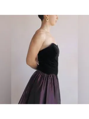 Vintage Semi Formal Laura Ashley 90s 80s Velvet Strapless Ball Gown thumbnail 2