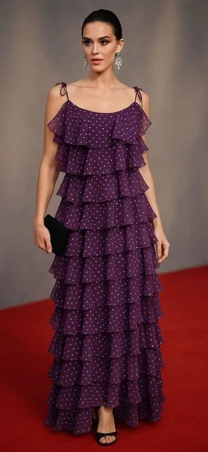 Vintage Neusteters Whimsigoth Purple Tiered Ruffle Maxi Prom‎ Gown Size 6 USA thumbnail 1