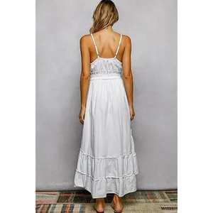 POL Embroidered Detail Tassel Tie Smocked Waist Midi‎ Tiered Cami Dress - Medium thumbnail 5