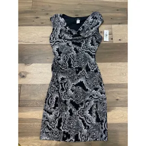JBS Paisley Sequin Bodycon Dress Size M Black White Scoop Neck NWT Made in USA thumbnail 4
