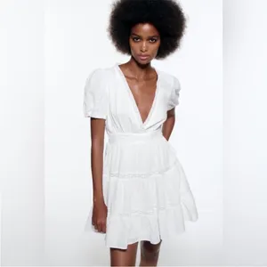 Zara dress mini‎ boho embroidered openwork lace eyelet summer sundress M thumbnail 2