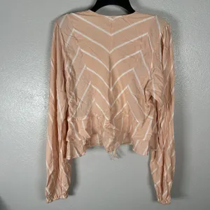 Free People Samifran Ruffle Button Blouse Top‎ Sz Medium Peach Pink Cropped Boho thumbnail 4