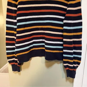 Loft Womens Size Large Crewneck Sweater Navy Blue Multicolor Stripes 100% Cotton thumbnail 5