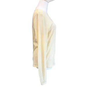 Divided H & M Top Yellow Semi Sheer Boho Casual Beach Stripes XL Long Sleeves thumbnail 4