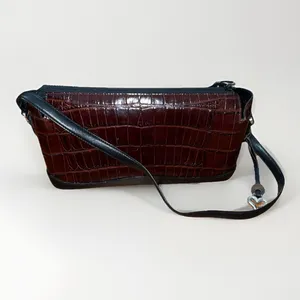 Brighton Vintage Croc Embossed Leather Shoulder Bag Brown Black Trapezoid Purse thumbnail 2