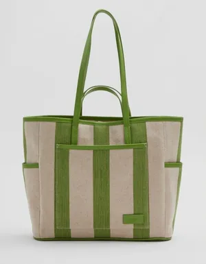 NWT & OTHER STORIES Green Canvas Leather Trim Large Tote Bag thumbnail 1