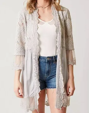 BKE Boutique Chiffon Lace overlay Flyaway Cardigan. Size XSmall Glacier … thumbnail 12