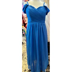 Royal Blue Off Shoulder‎ Prom Dress Lace Up Corset Back Chiffon Gown Size 12 thumbnail 3
