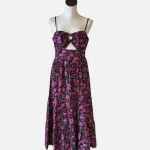 NWOT Fore Floral Tiered Boho Maxi Dress Cut Out Large Cotton Large thumbnail 5