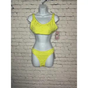 Hurley Crochet Soft Strap‎ Bikini Set Yellow Cheeky Coverage Swimsuit size XS thumbnail 3