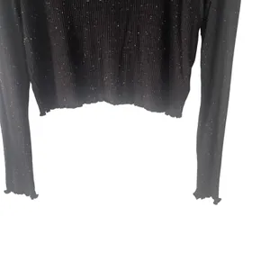 American Eagle Women's Size Large Black‎ Speckled Lettuce Edge Cropped Top thumbnail 3