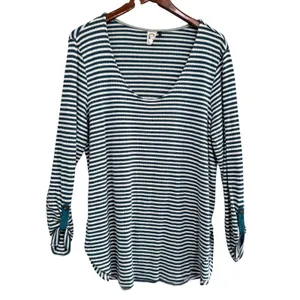Anthropologie Akemia Kin Striped V-Neck Long Sleeve Tunic‎ Top Green White thumbnail 9