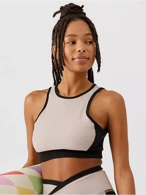 Beyond Yoga On Block Bra in Chai and Darkest Night thumbnail 1