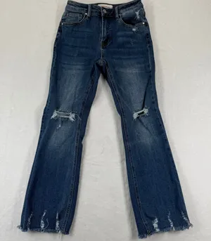 Risen Jeans Womens Size 1/25 Distressed High Rise Straight‎ Leg Raw Hem RDP1481 thumbnail 1