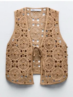 Zara Beaded Crochet Vest thumbnail 1