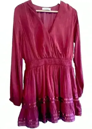 Mustard Seed Size Medium Burgundy Long Sleeve V-Neck Mini Party‎ Dress thumbnail 1