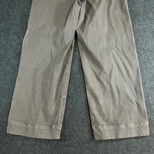 Spanx Stretch Twill Wide Leg Crop Pants Taupe Brown High Rise Button Detail M thumbnail 12