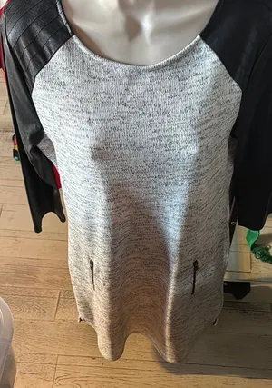 Sanctuary Black and Gray Vegan Sleeve Sweater Dress thumbnail 1