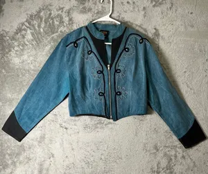 Vintage Y2K Western Embroidered Cropped Denim Jacket Rodeo Cowgirl thumbnail 1