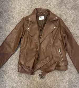 Old Navy Brown Faux Leather Belted Moto Jacket thumbnail 1