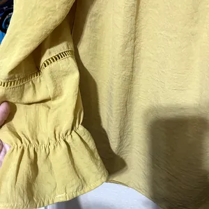 Timing Mustard Yellow Peasant Blouse Smocked Off‎ shoulder flowy romantic cottagecore M thumbnail 3