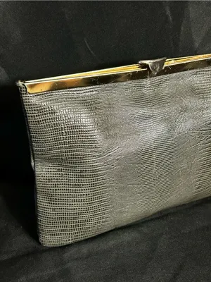 Vintage Textured Grey Clutch with Gold Frame thumbnail 4