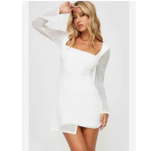 Princess Polly NWT Martinez White Mesh Long Sleeve Mini Dress Square Neck Size 0 thumbnail 2